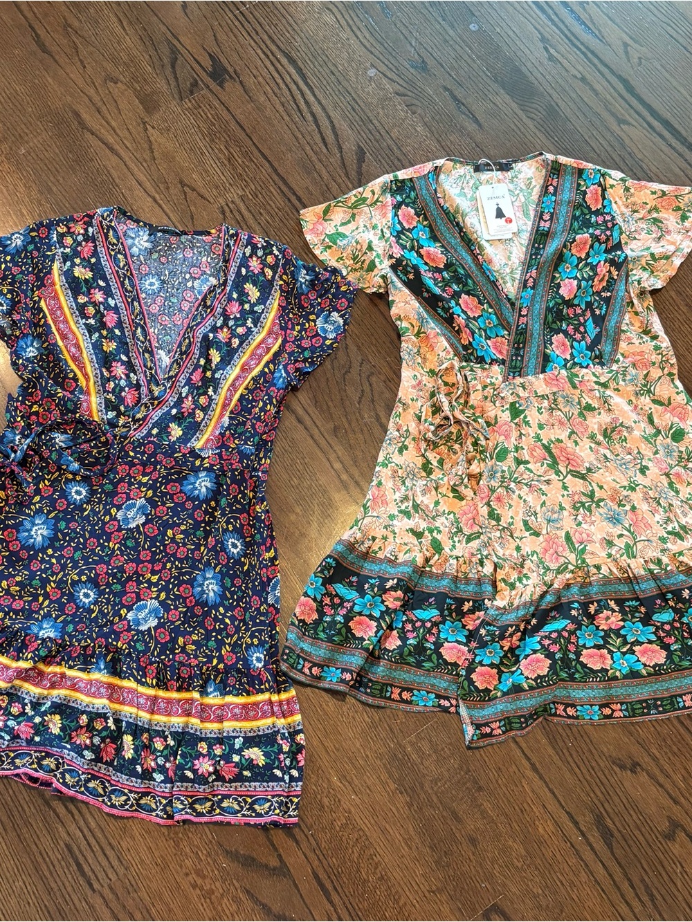 Pair of Floral Wrap-Style Dresses